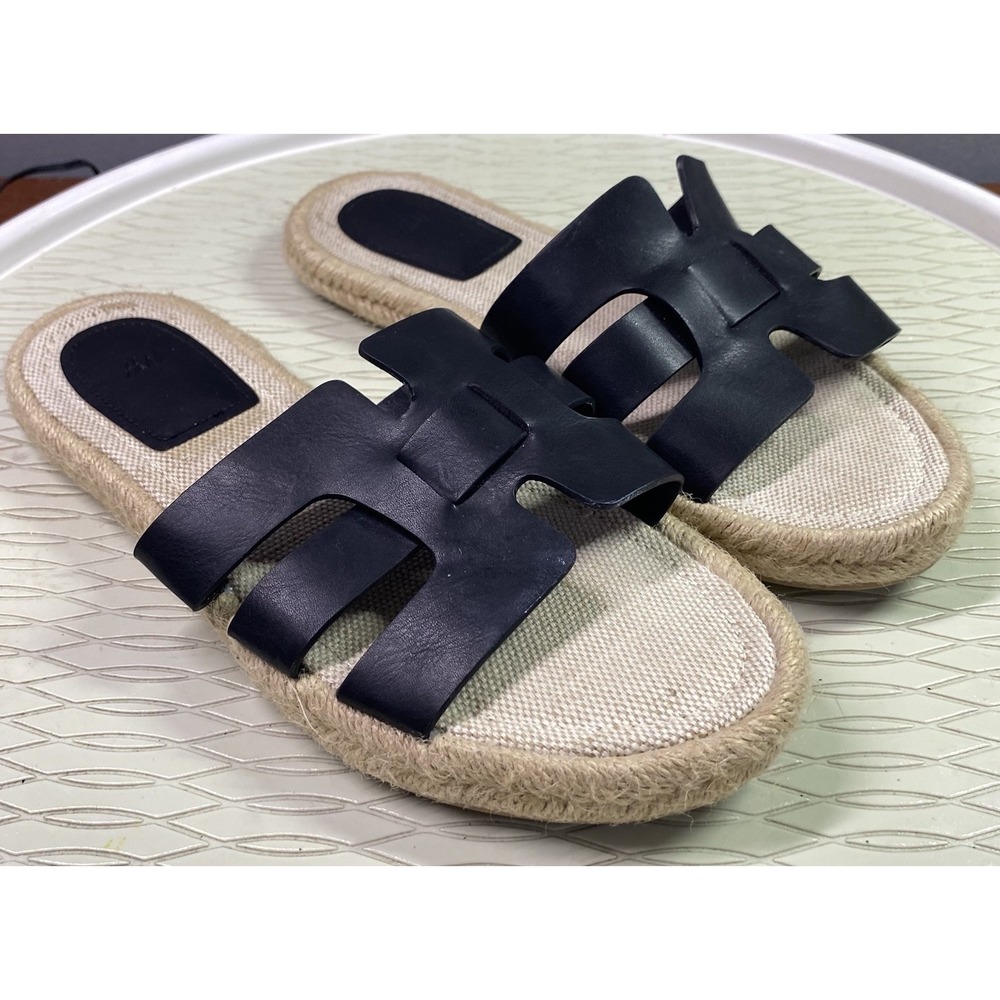H&M Women's‎ Espadrille Black T Slide-on Sandals Flats EU 38/US 7.5-8